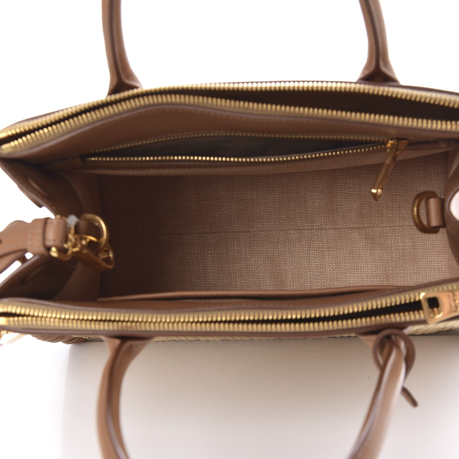 Prada Raffia City Calfskin Whipstitch Medium Paradigme Bag Naturale Caramel 5 of 10