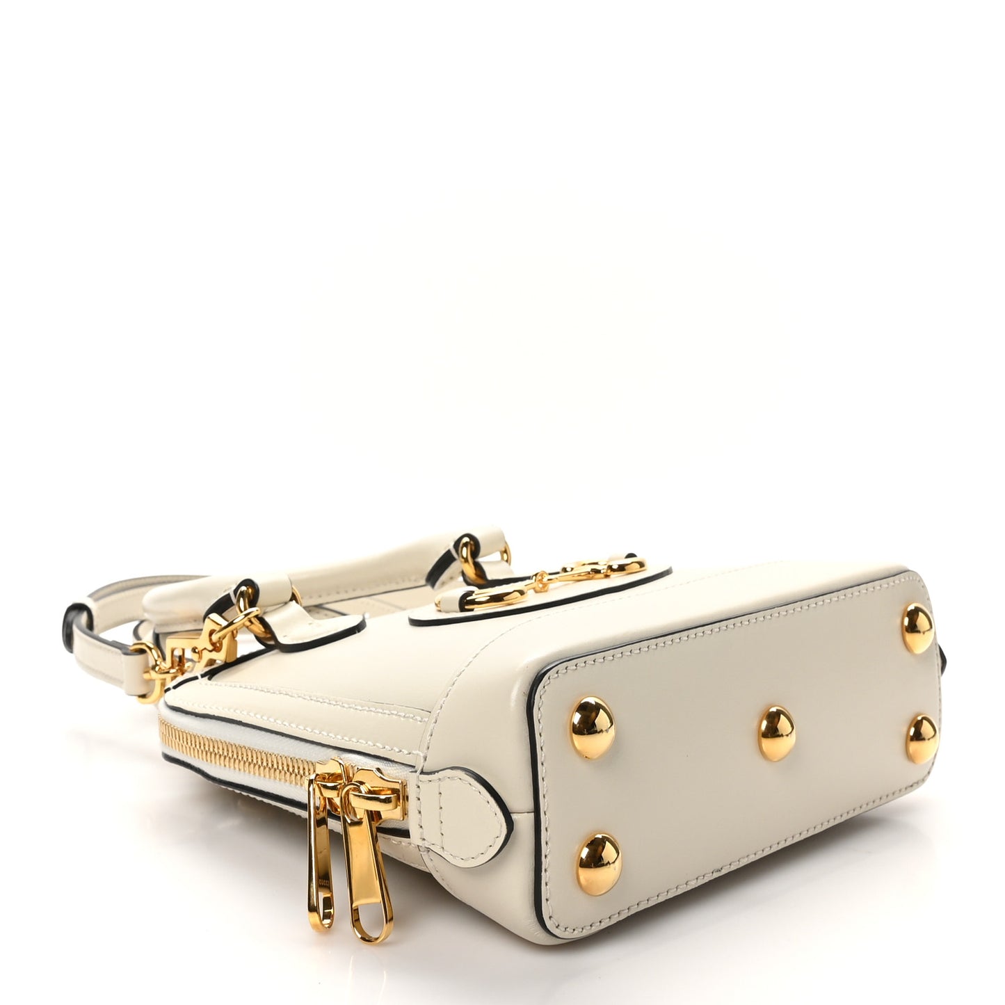 Boarded Plutone Calfskin Mini Horsebit 1955 Top Handle Bag Mystic White