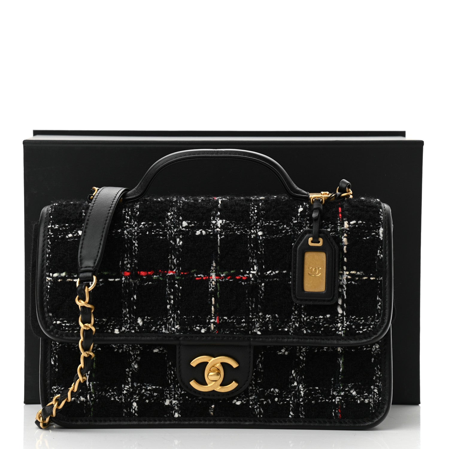 Chanel Tweed School Memory Small Top Handle Flap Black White 11 of 11