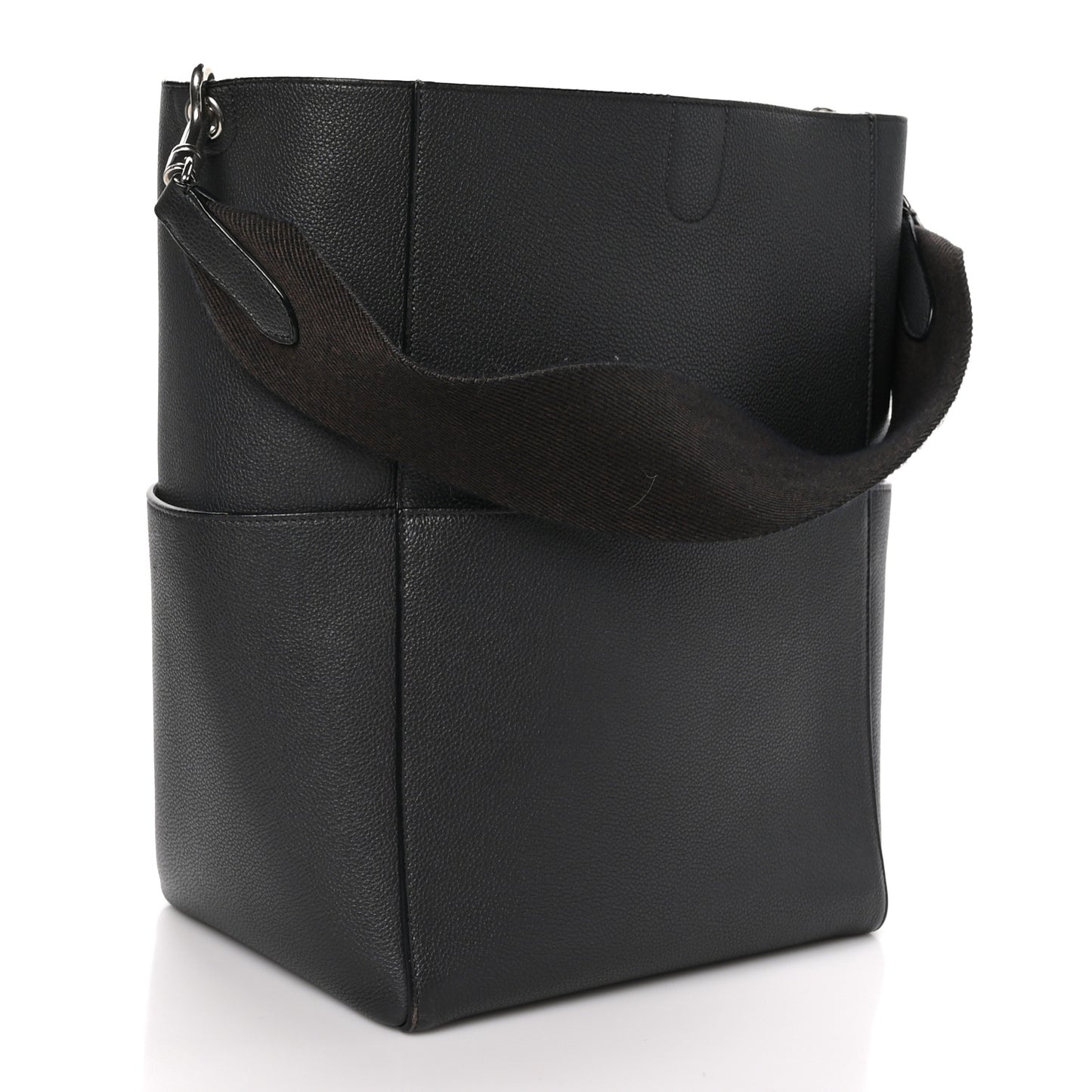 Soft Grained Calfskin Sangle Bucket Bag Black