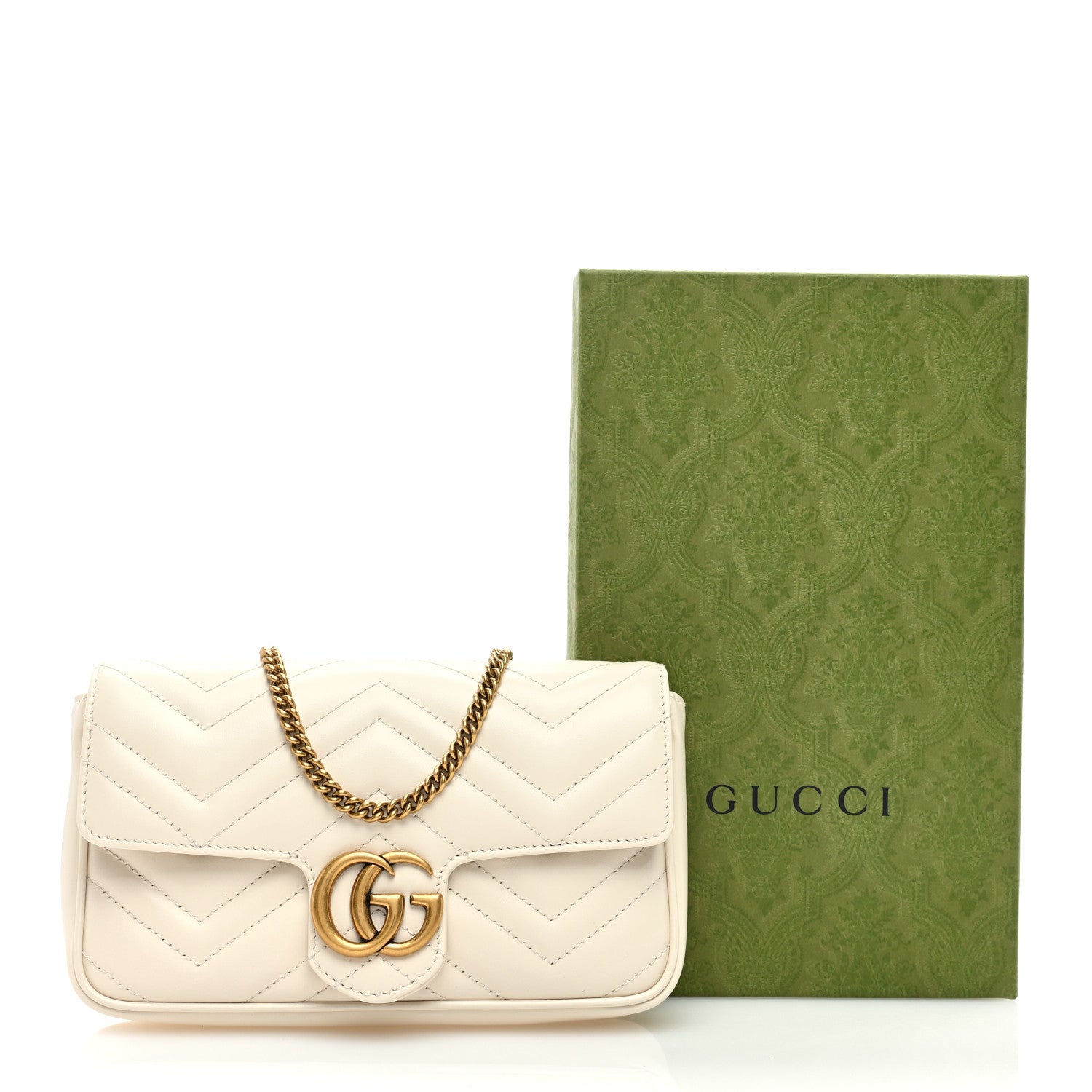 Gucci Calfskin Matelasse Mini GG Marmont Shoulder Bag With Card Holder White Black 11 of 11