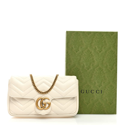 Gucci Calfskin Matelasse Mini GG Marmont Shoulder Bag With Card Holder White Black 11 of 11