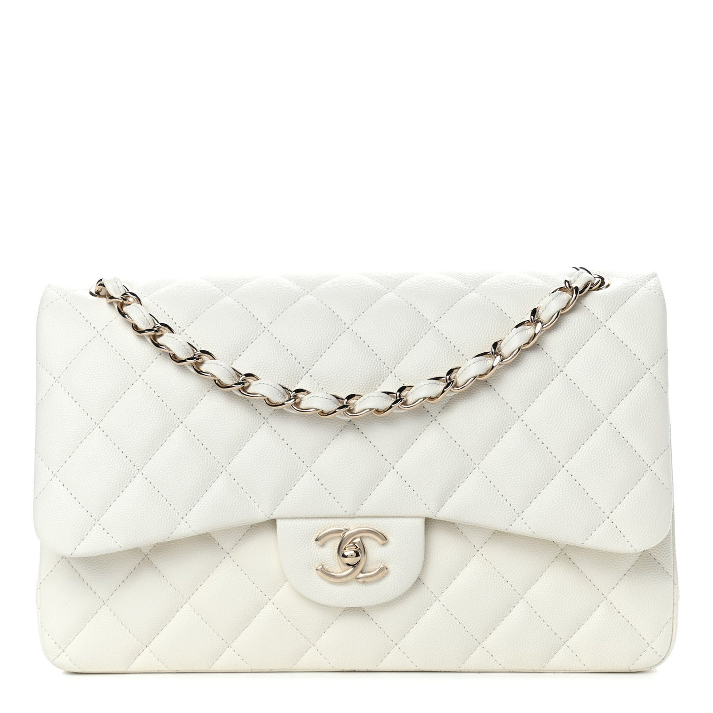 Caviar Quilted Jumbo Double Flap White