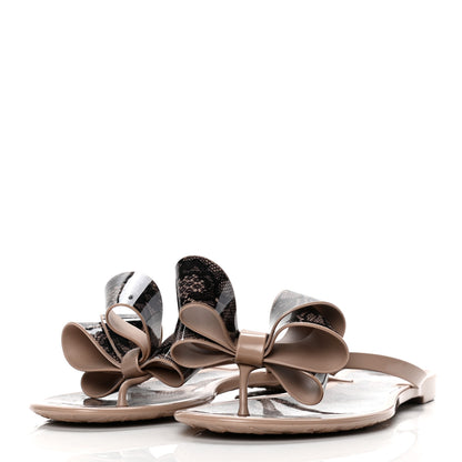Valentino Garavani PVC Jelly Lace Print Bow Thong Sandals 38 Black Poudre 3 of 9