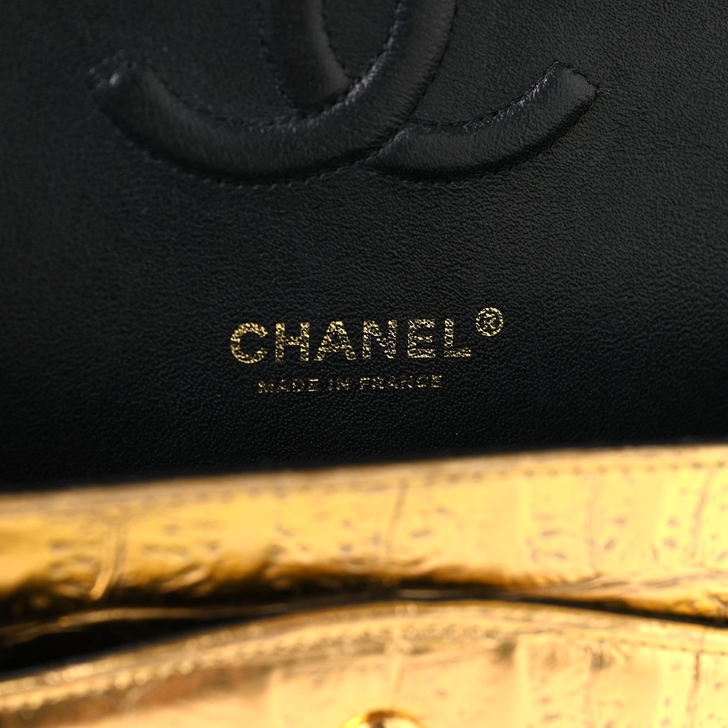 Chanel Metallic Calfskin Crocodile Embossed Cocodile Medium Double Flap Gold 6 of 12