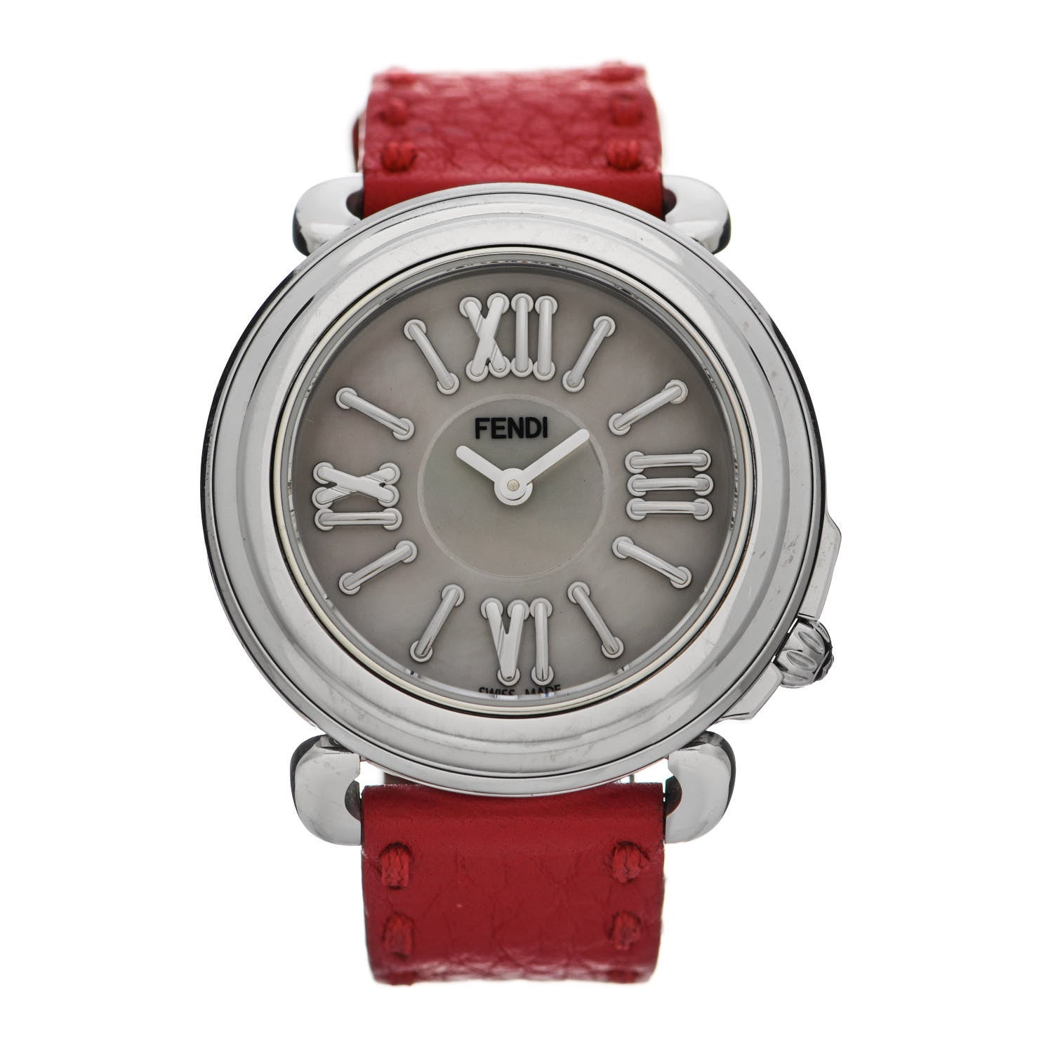 Fendi Stainless Steel Calfskin Mother of Pearl 37mm Selleria Quartz Watch Red 1 of 8