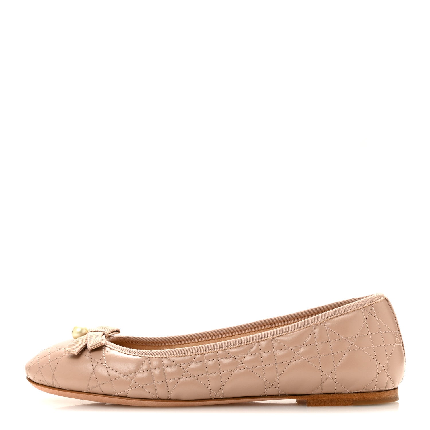 Christian Dior Calfskin Cannage Pearl Bow Ballet Flats 39 Nude 1 of 10