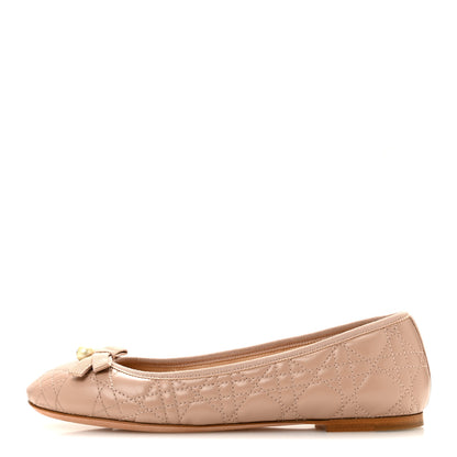 Christian Dior Calfskin Cannage Pearl Bow Ballet Flats 39 Nude 1 of 10