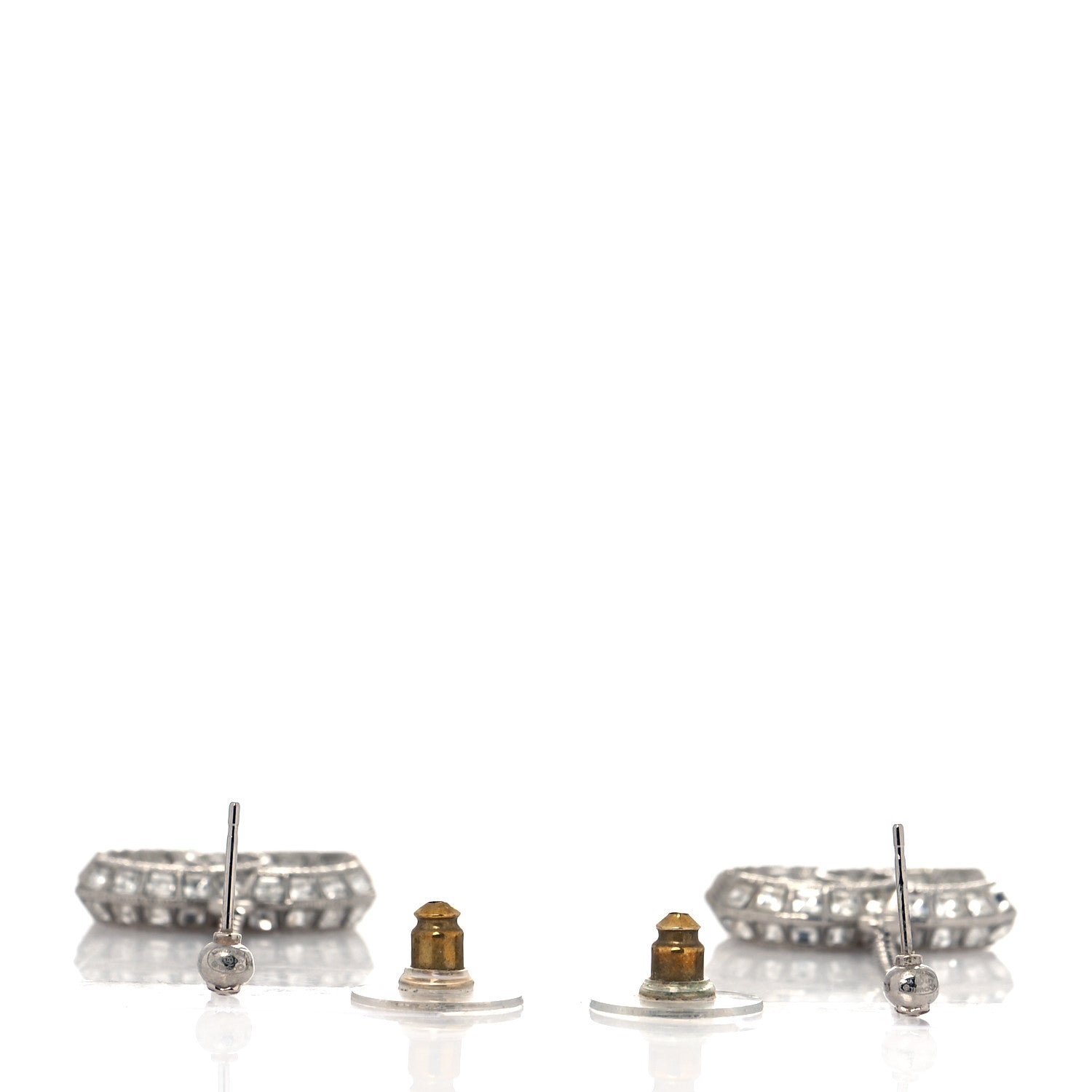 Chanel Baguette Crystal CC Drop Earrings Silver 3 of 4