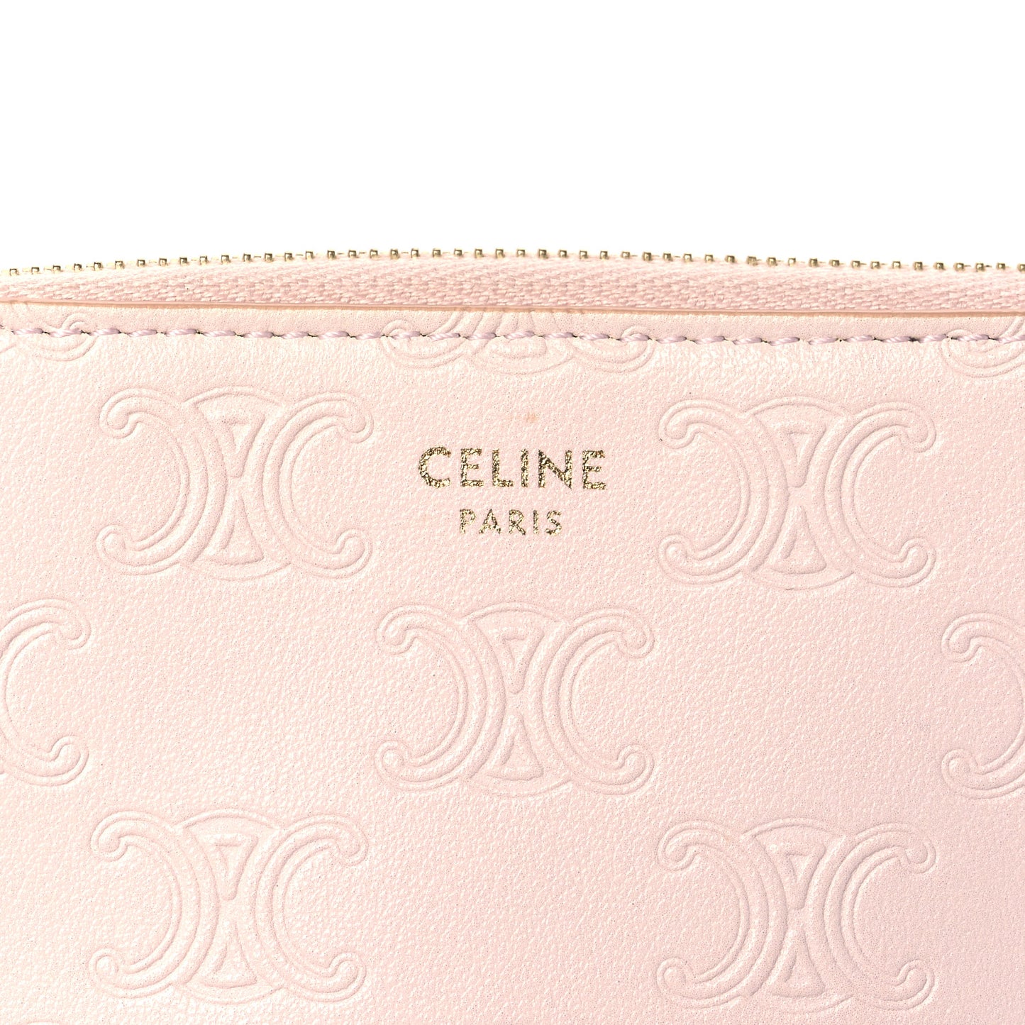 Smooth Calfskin Triomphe Embossed Coin and Card Pouch Rose Pale