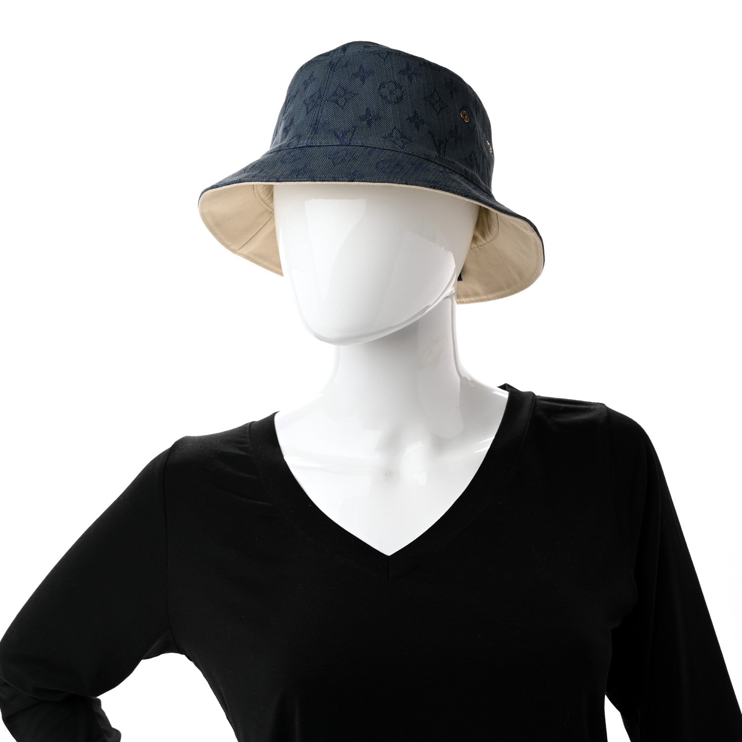 Louis Vuitton Monogram Denim Reversible Bucket Hat M Blue 1280355