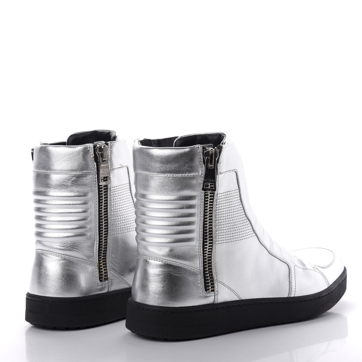 Metallic Nappa Silk Grosgrain Mens High Top Sneakers 9 Silver