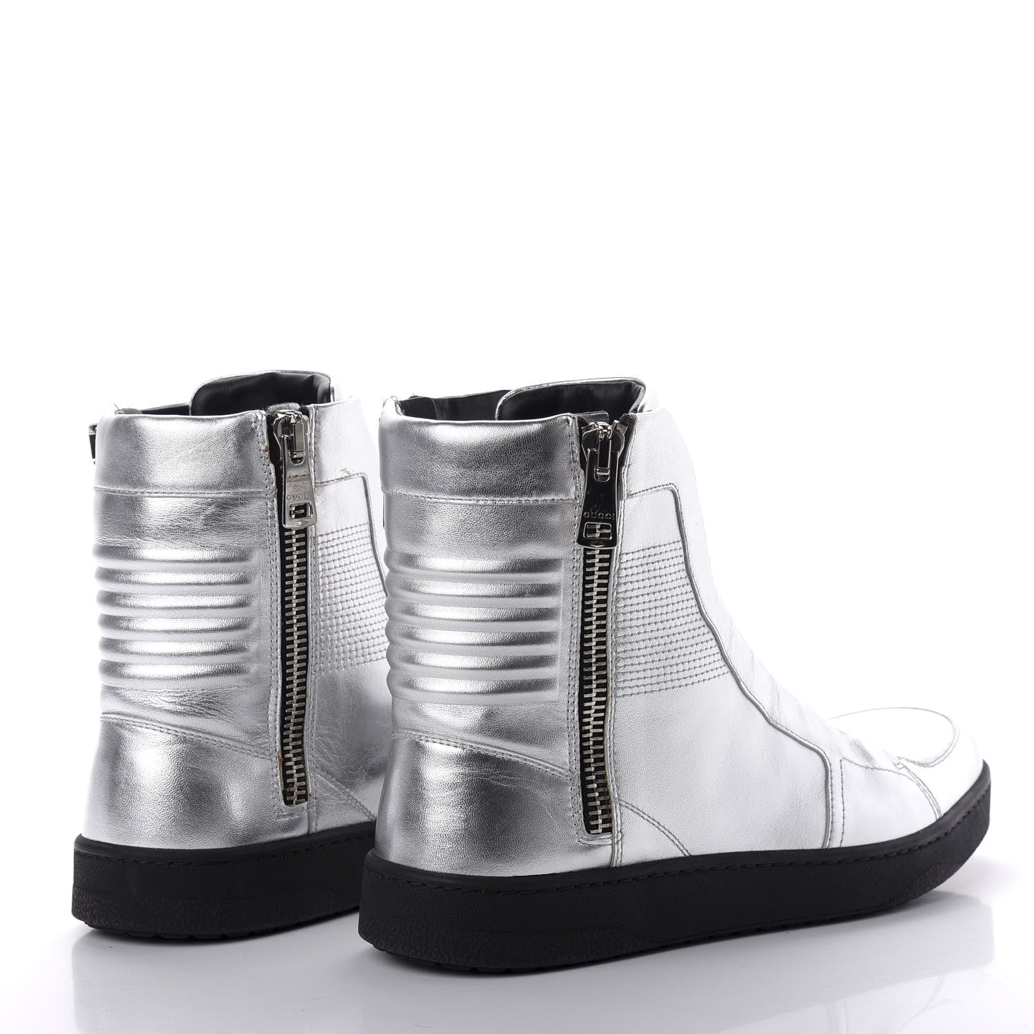 Gucci Metallic Nappa Silk Grosgrain Mens High Top Sneakers 9 Silver 4 of 18