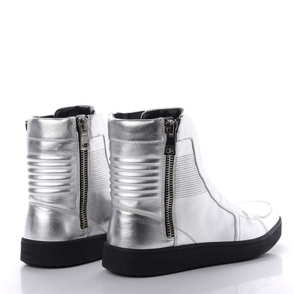 Gucci Metallic Nappa Silk Grosgrain Mens High Top Sneakers 9 Silver 4 of 18