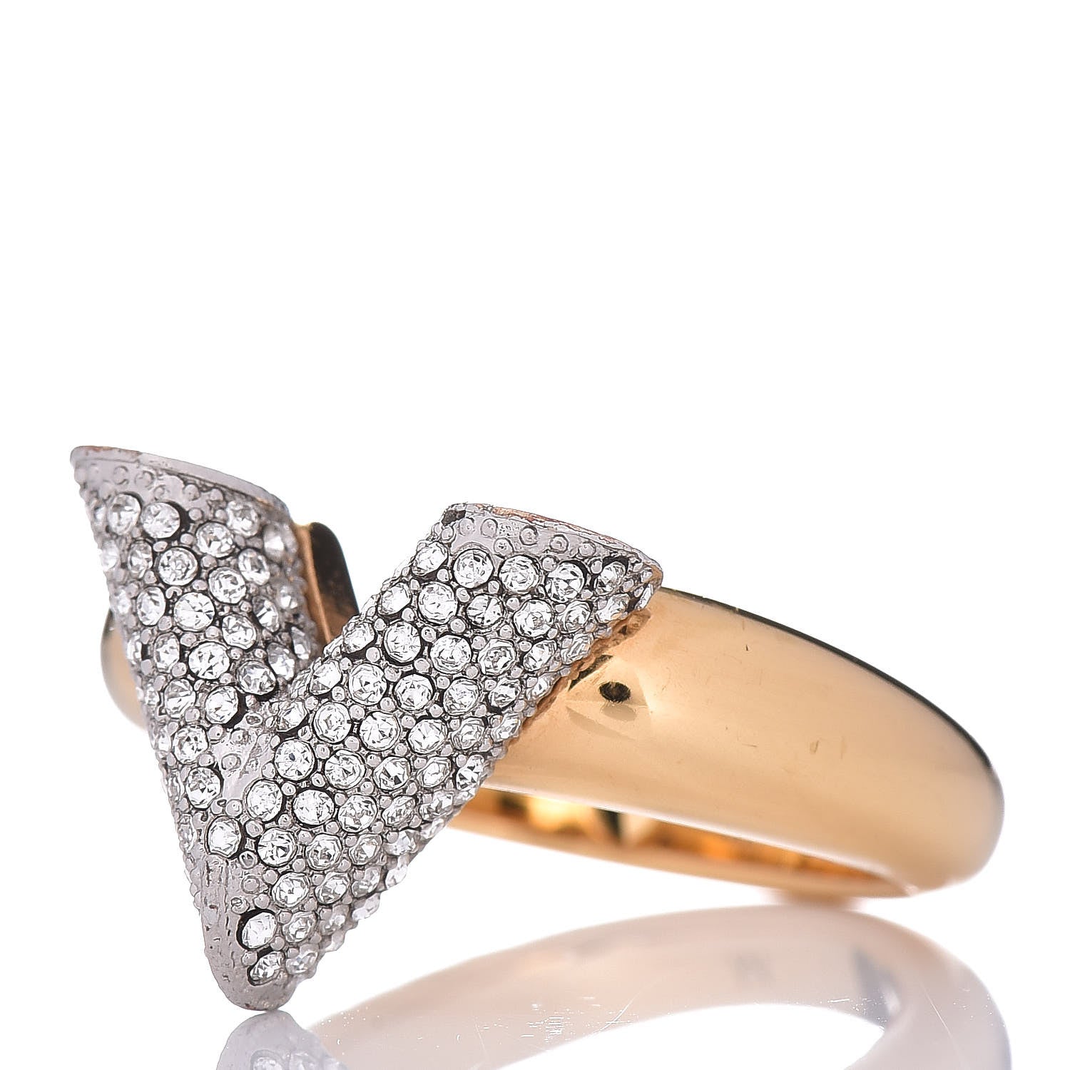 Louis Vuitton Crystal Essential V Strass Ring M Silver Gold 3 of 6