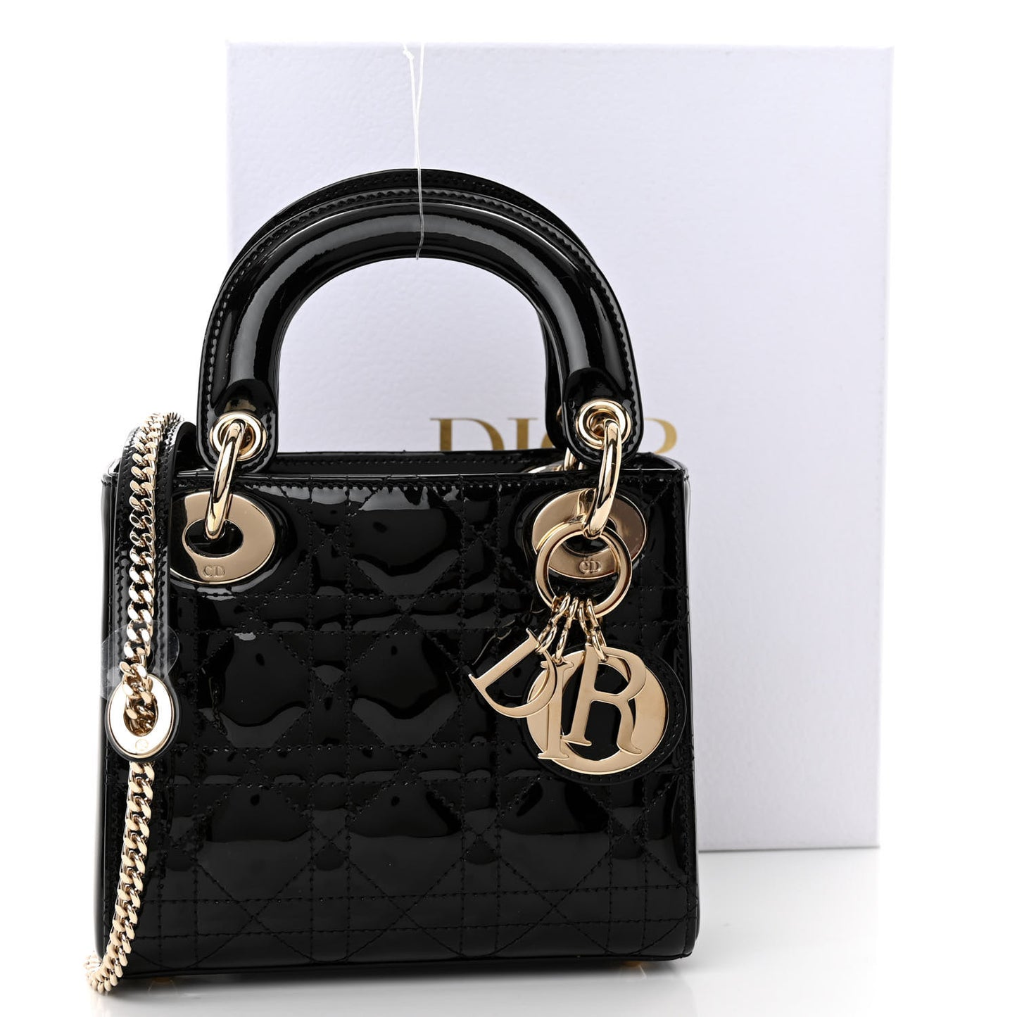 Patent Cannage Mini Lady Dior Black
