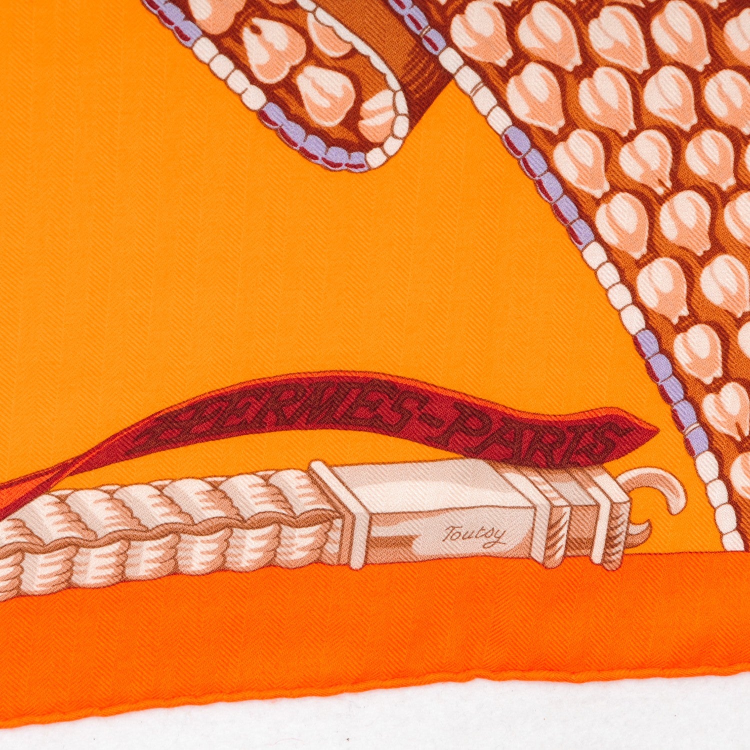 Hermes Cashmere Silk Ceintures et Liens Shawl 140 Orange Bouton D'or Mauve 5 of 6