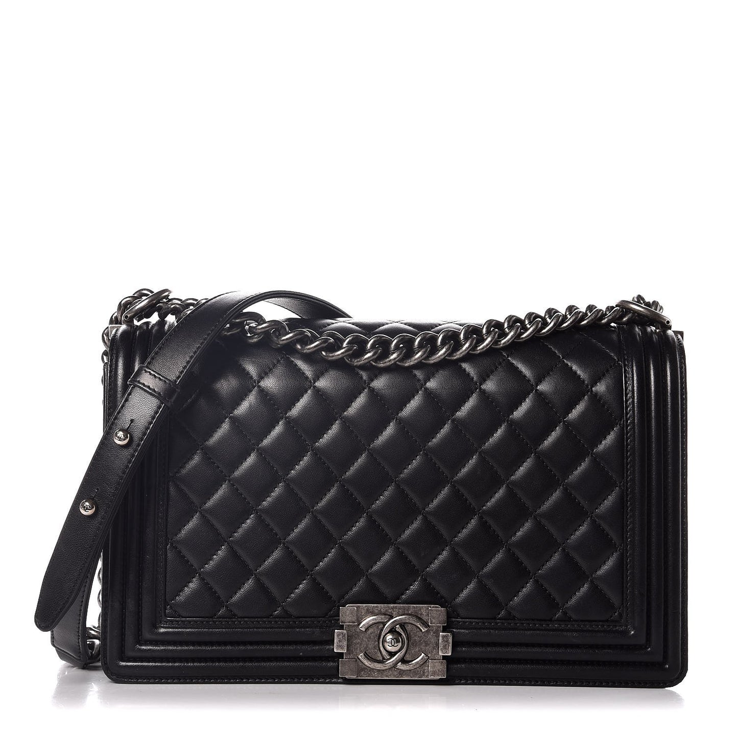 Lambskin Quilted New Medium Boy Flap Black