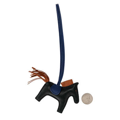 Hermes Milo Lambskin Grigri Rodeo Horse Bag Charm PM Black Bleu Saphir Gold 2 of 4
