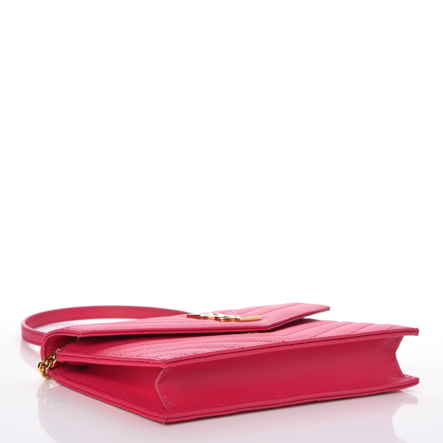 Saint Laurent Grain De Poudre Matelasse Chevron Monogram Envelope Chain Wallet Bubblegum 4 of 9
