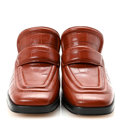 Bottega Veneta Calfskin Alligator Embossed Mules 36.5 Rust 3 of 9