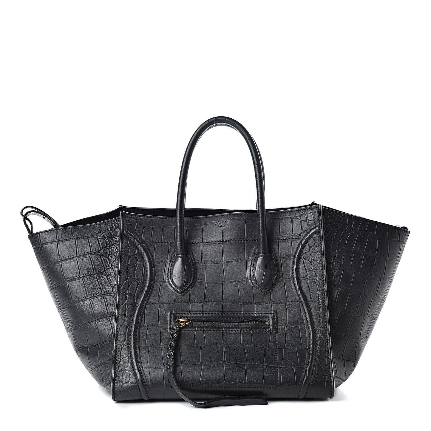 Crocodile Embossed Calfskin Medium Phantom Luggage Black