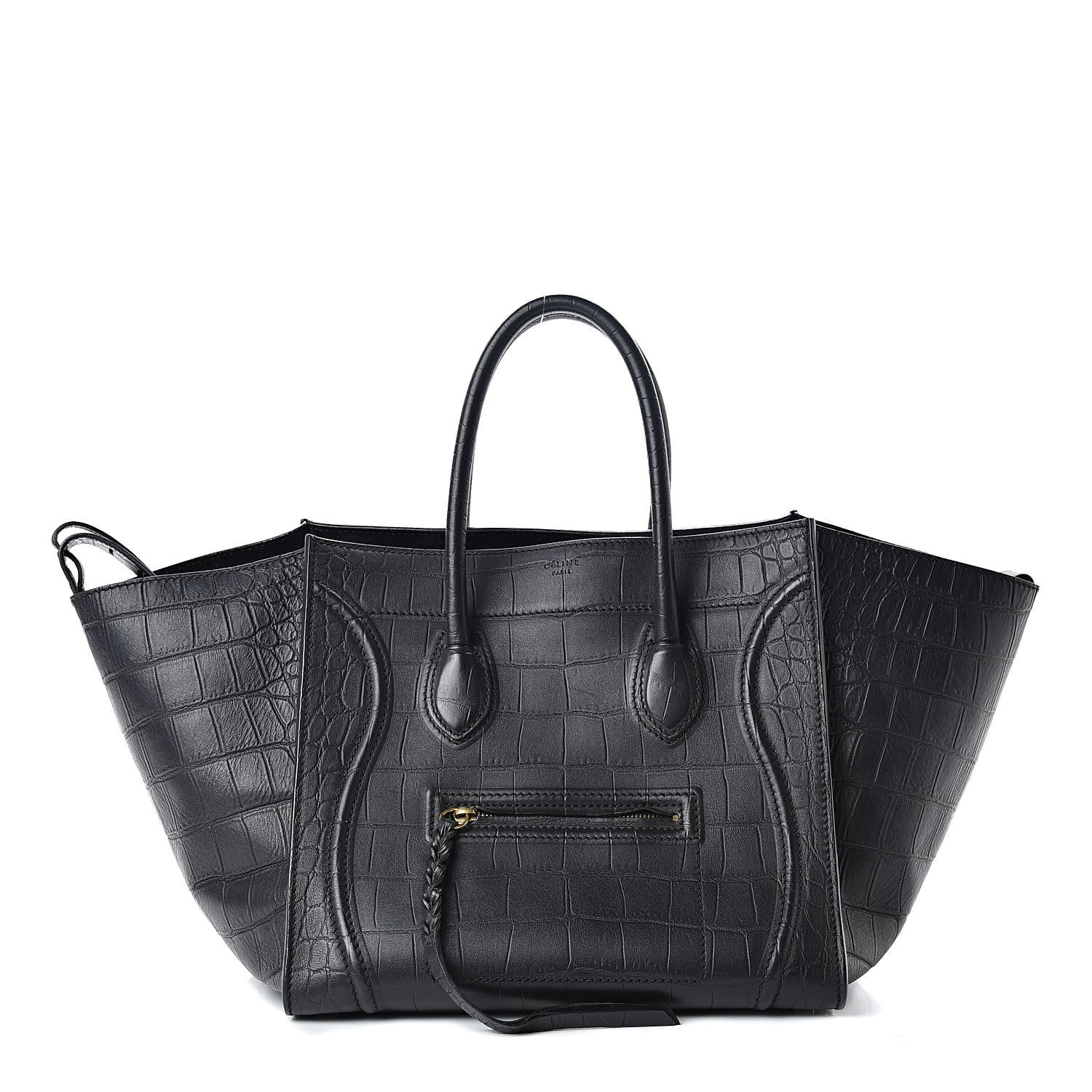 Celine Crocodile Embossed Calfskin Medium Phantom Luggage Black 1 of 15