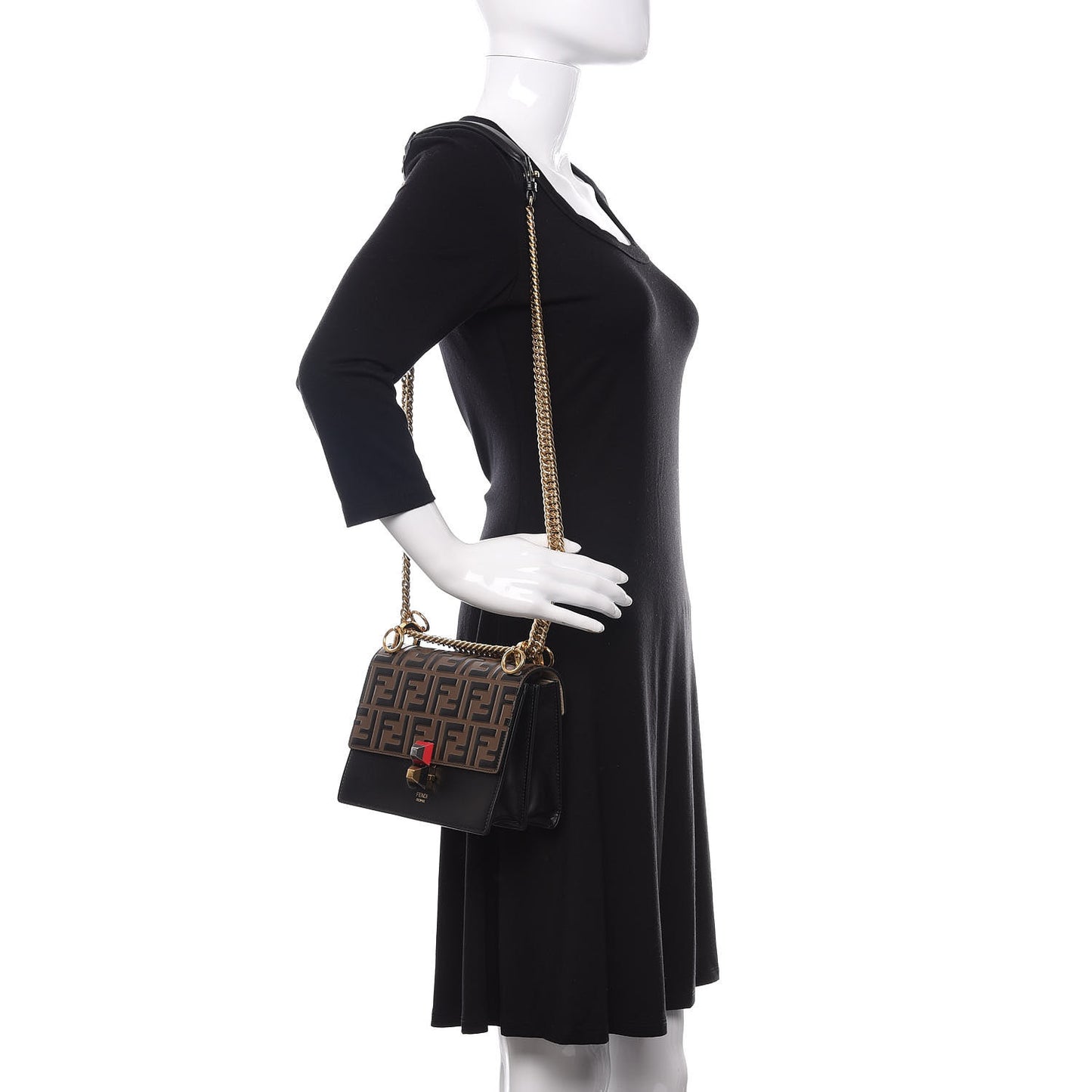Vitello Liberty Bi-Color FF 1974 Embossed Small Kan I Shoulder Bag Black Maya