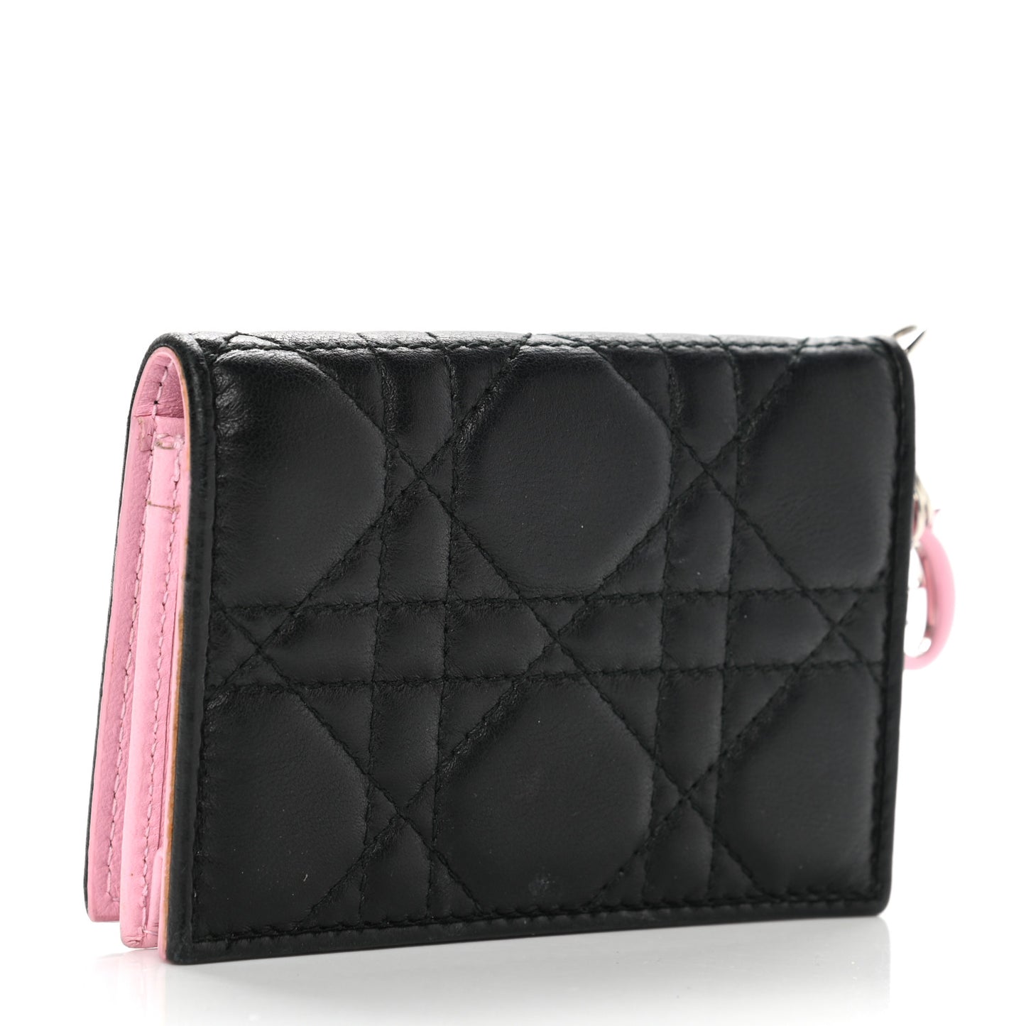 Lambskin Cannage Bi-Color Small Lady Dior Flap Card Holder Black Pink
