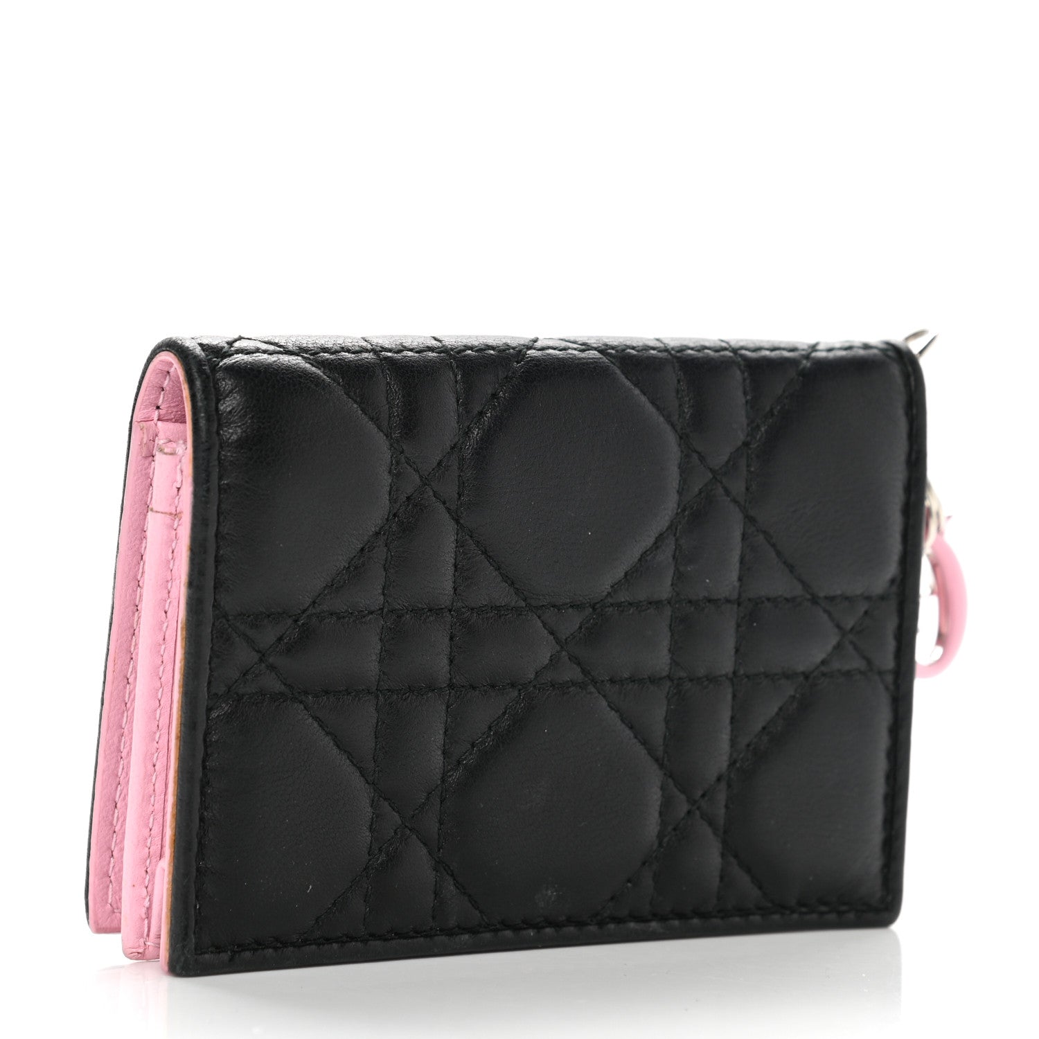Christian Dior Lambskin Cannage Bi-Color Small Lady Dior Flap Card Holder Black Pink 3 of 9