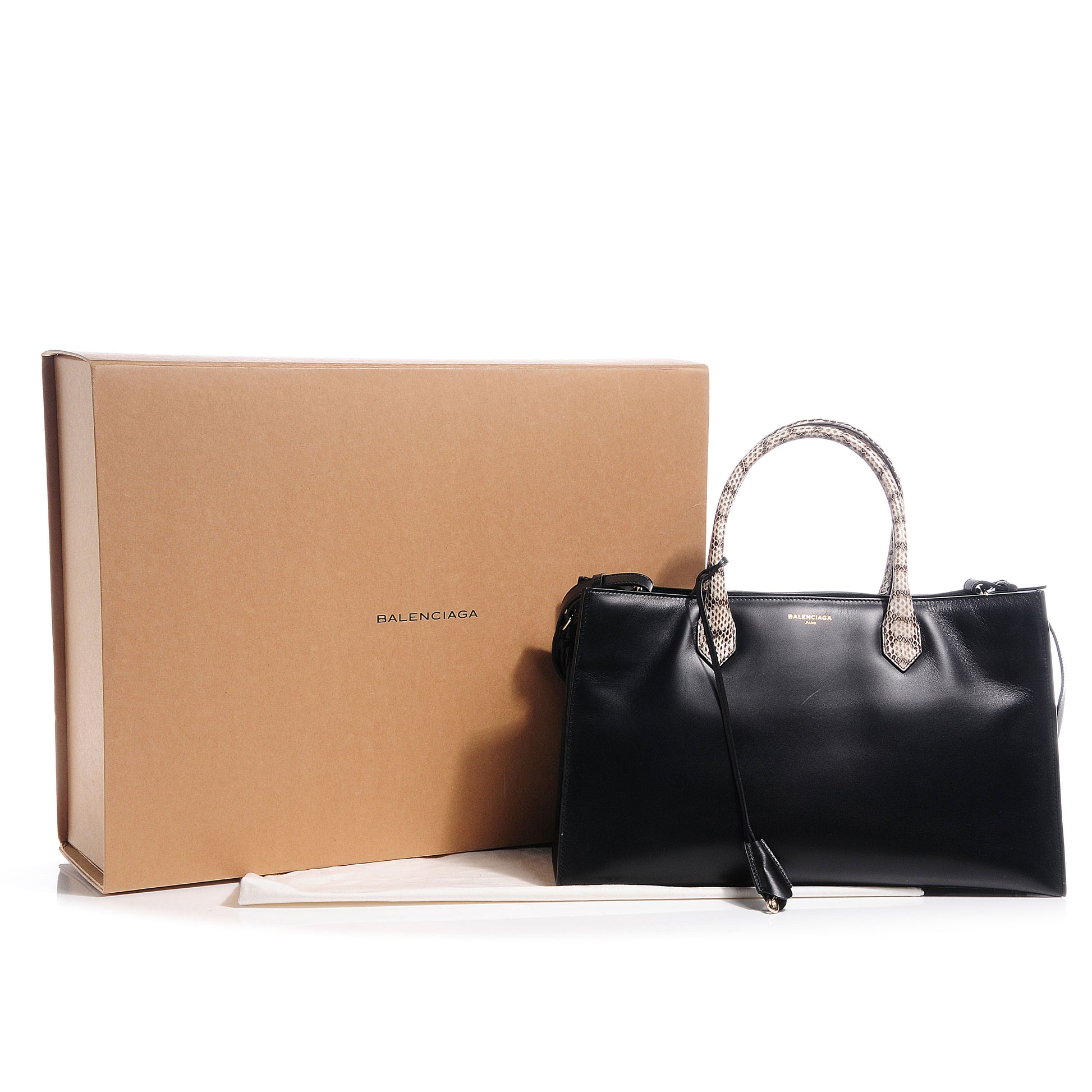 Balenciaga Calfskin Padlock Nude Work S Elaphe Snakeskin Top Handle Black 7 of 7