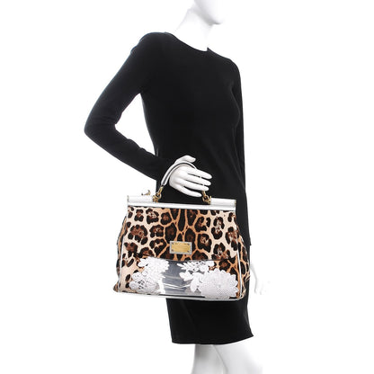 Dolce & Gabbana Calf Hair Leopard Print Lace Large Miss Sicily Satchel White 3 of 23