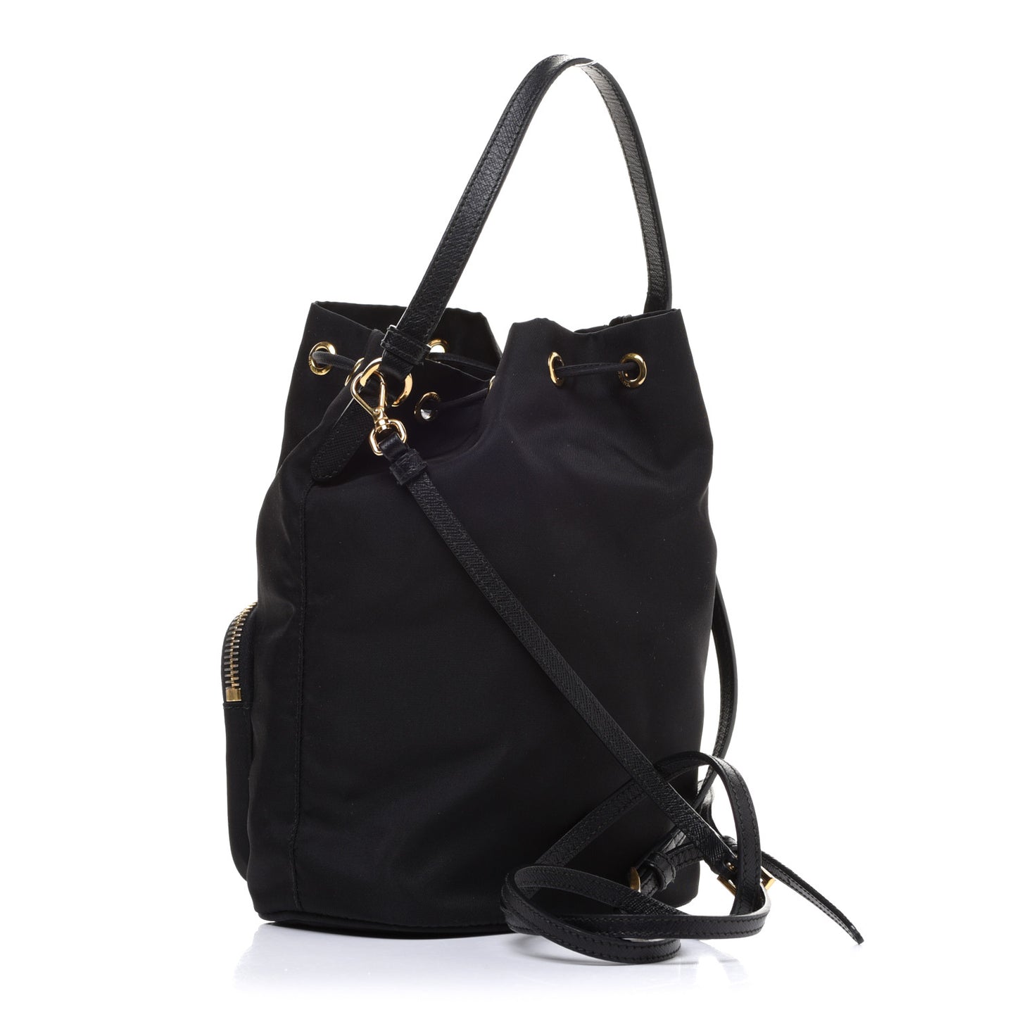 Saffiano Tessuto Nylon Mini Bucket Crossbody Bag Black