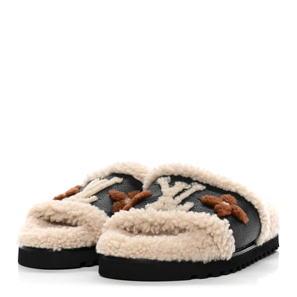 Louis Vuitton Shearling Calfskin Paseo Flat Comfort Mule 38 Beige 3 of 9