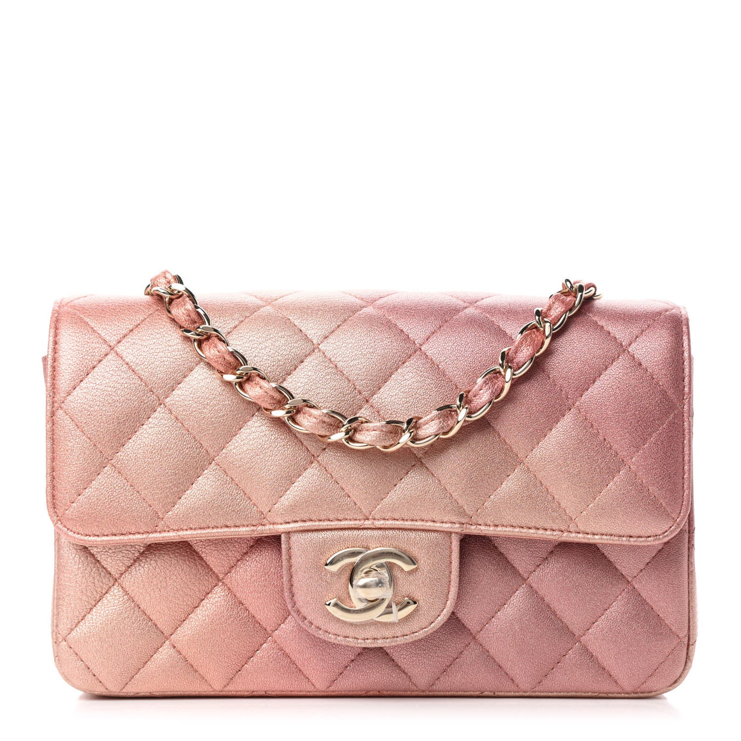 Metallic Lambskin Quilted Ombre Mini Rectangular Flap Pink