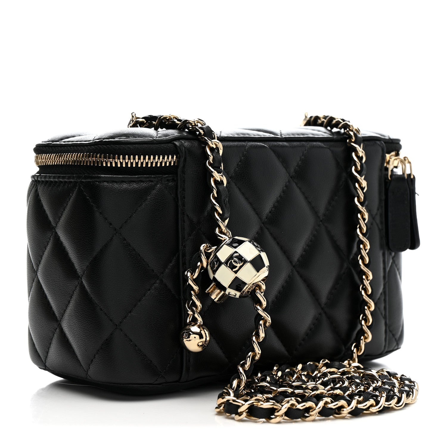 Chanel Lambskin Quilted Enamel CC Pearl Crush Small Vanity Case With Chain Black 3 of 13