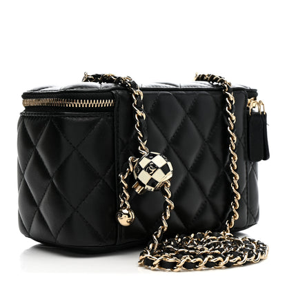 Chanel Lambskin Quilted Enamel CC Pearl Crush Small Vanity Case With Chain Black 3 of 13