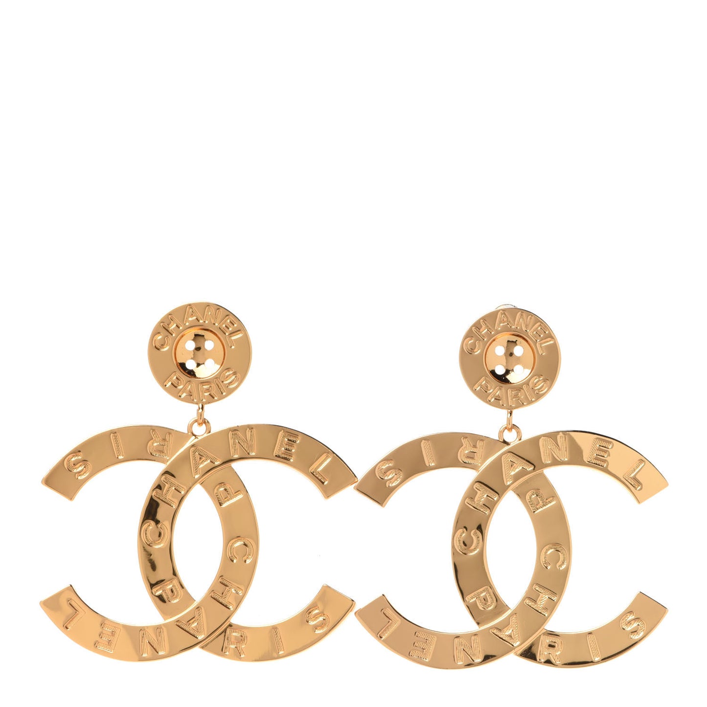 Metal Large Paris Button Earrings Gold