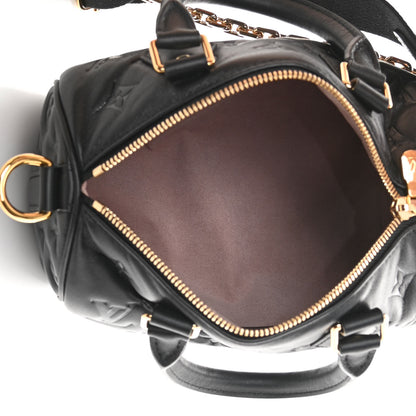 Louis Vuitton Lambskin Embossed Monogram Speedy 22 Bandouliere Black 5 of 10