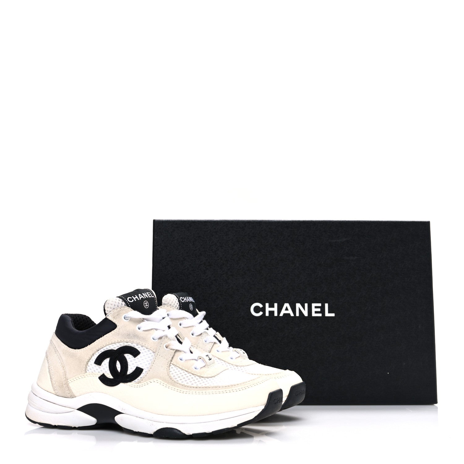 Chanel Mesh Suede Calfskin Grained Calfskin Womens CC Sneakers 36