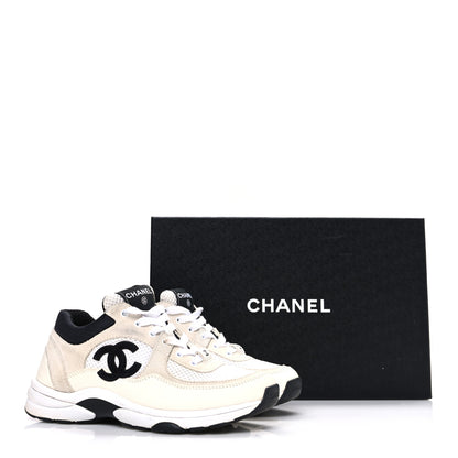 Chanel Mesh Suede Calfskin Grained Calfskin Womens CC Sneakers 36 White Black 11 of 11