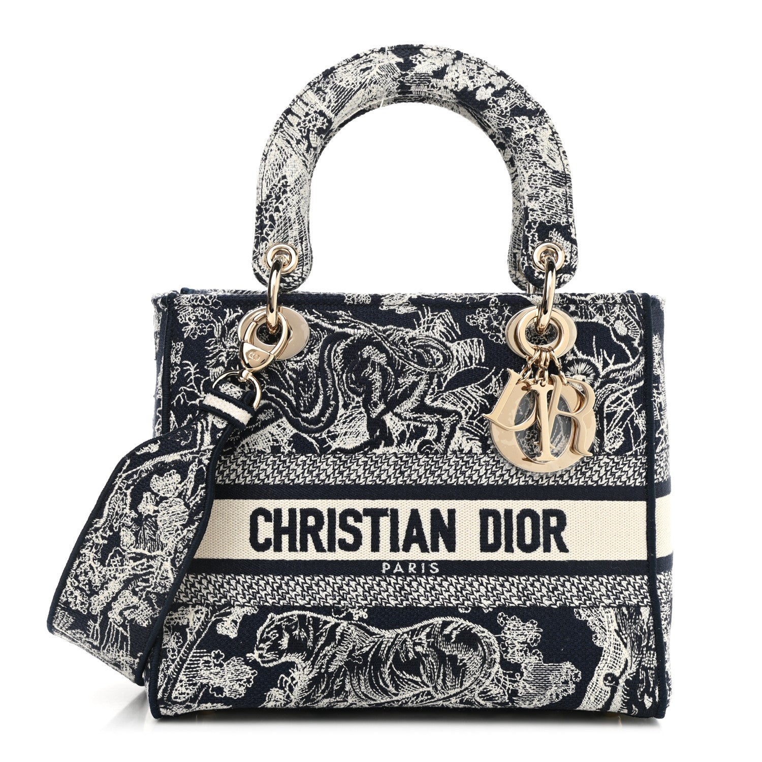 Christian Dior Toile de Jouy Embroidered Medium Lady D-Lite Blue 1 of 10
