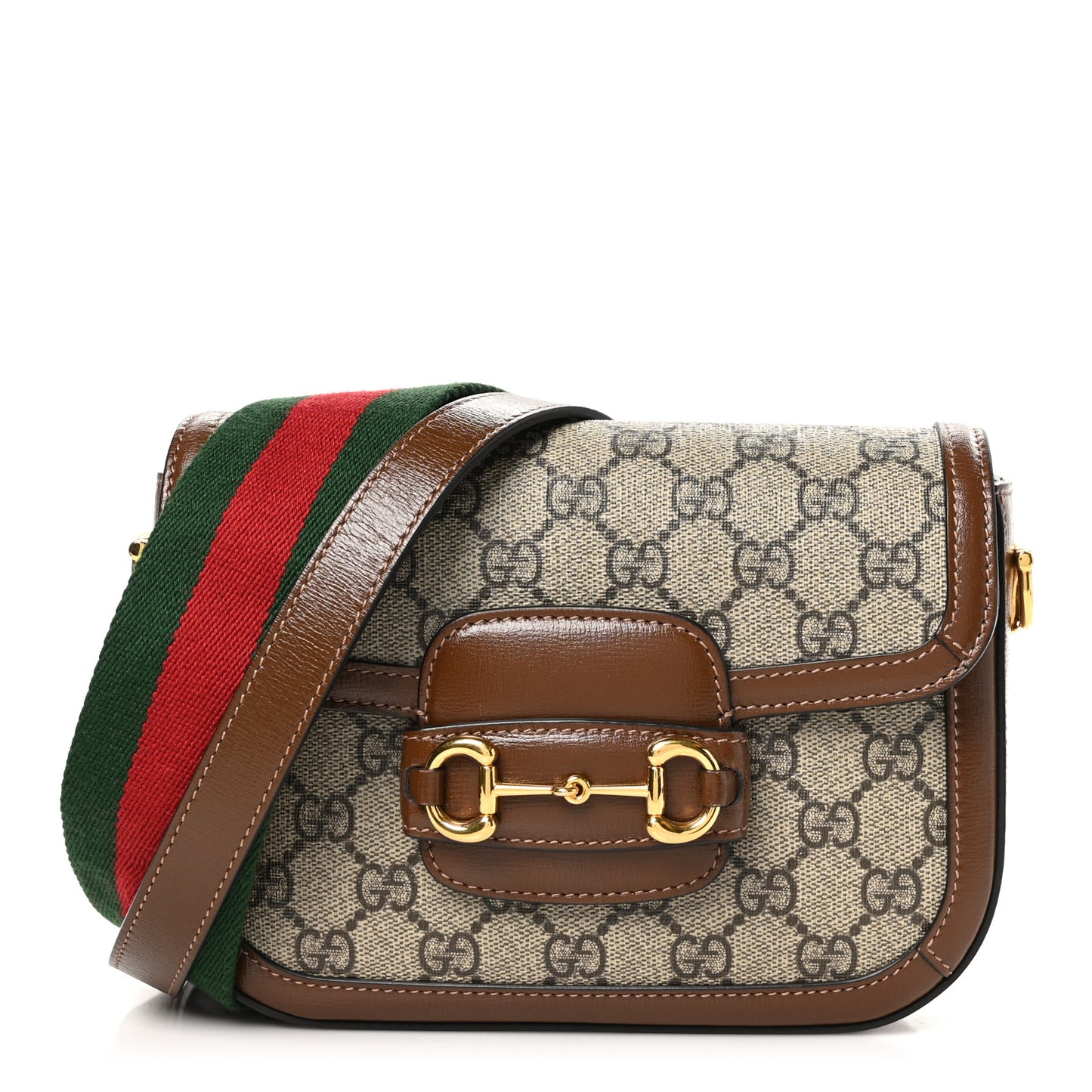 GG Supreme Monogram Web Mini Horsebit 1955 Shoulder Bag Beige Brown Sugar