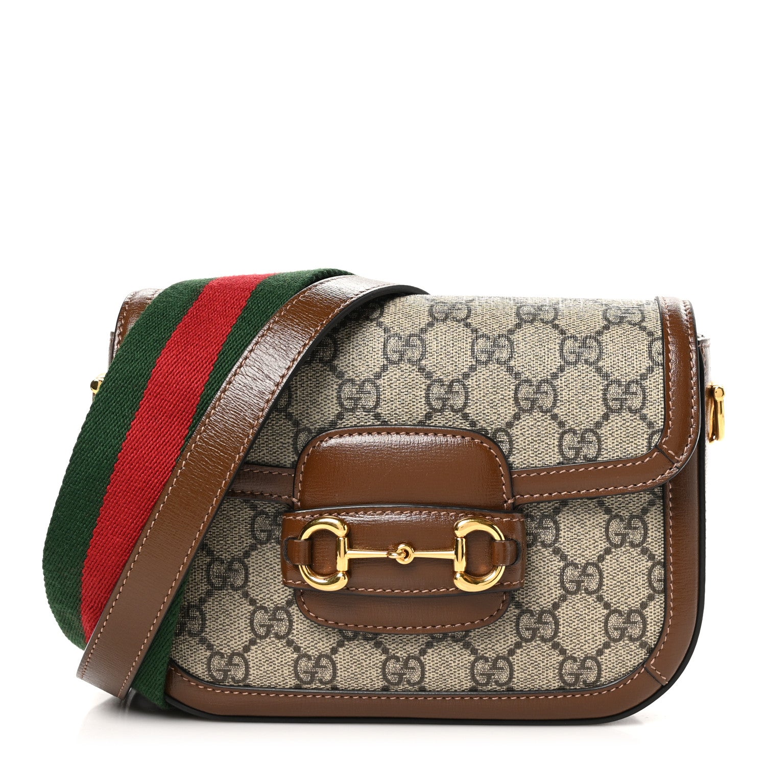 Gucci GG Supreme Monogram Web Mini Horsebit 1955 Shoulder Bag Beige Brown Sugar 1 of 11