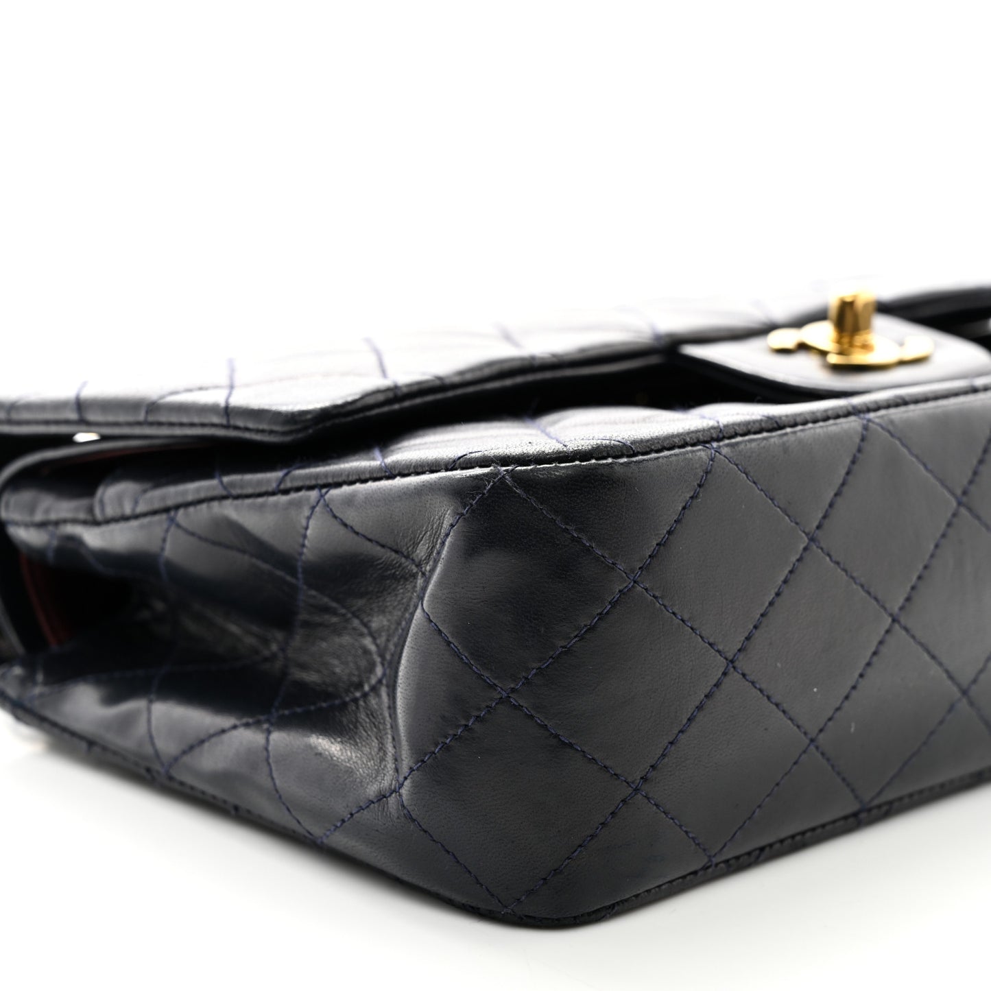 Lambskin Quilted Medium Double Flap Navy