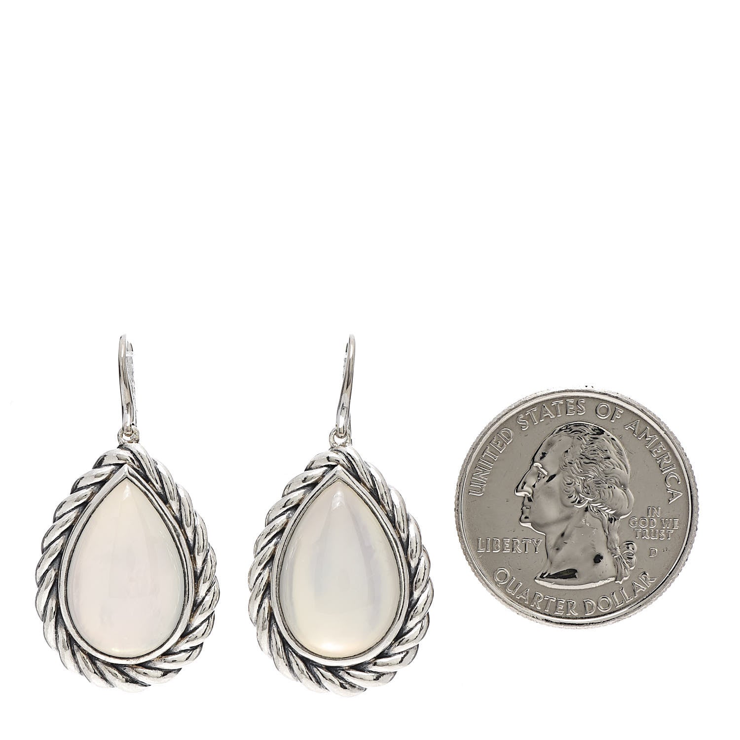 David Yurman Sterling Silver Moon Quartz Cable Drop Earrings 2 of 4