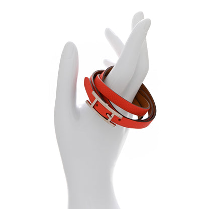 Hermes Epsom Hapi 3 MM Triple Tour Wrap Bracelet M Orange Poppy 2 of 7
