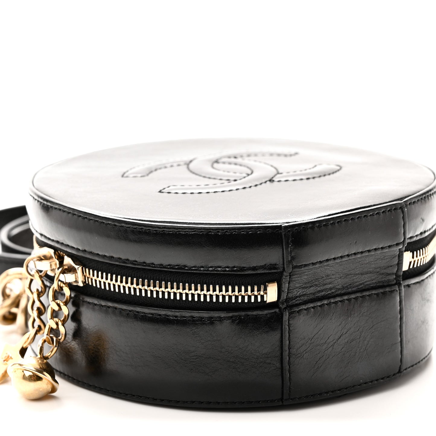 Glazed Calfskin Round As Earth Evening Bag Black