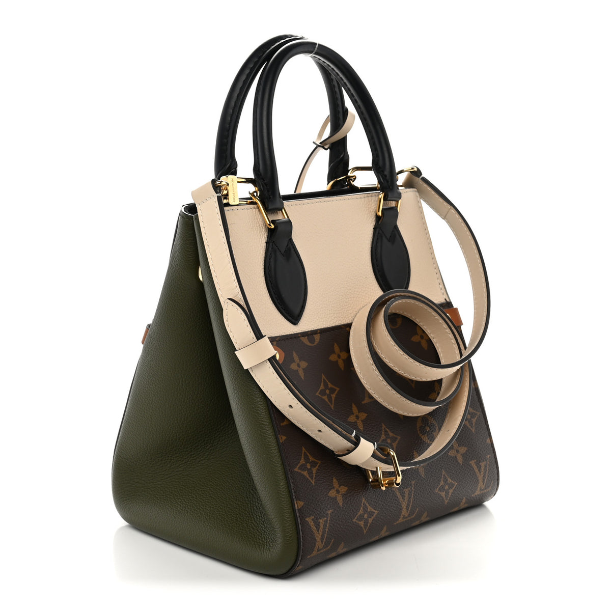 Louis Vuitton Calfskin Monogram Fold Tote PM Cream Khaki Black 3 of 9