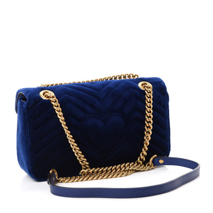 Gucci Velvet Matelasse Small GG Marmont Shoulder Bag Cobalt Blue 4 of 11